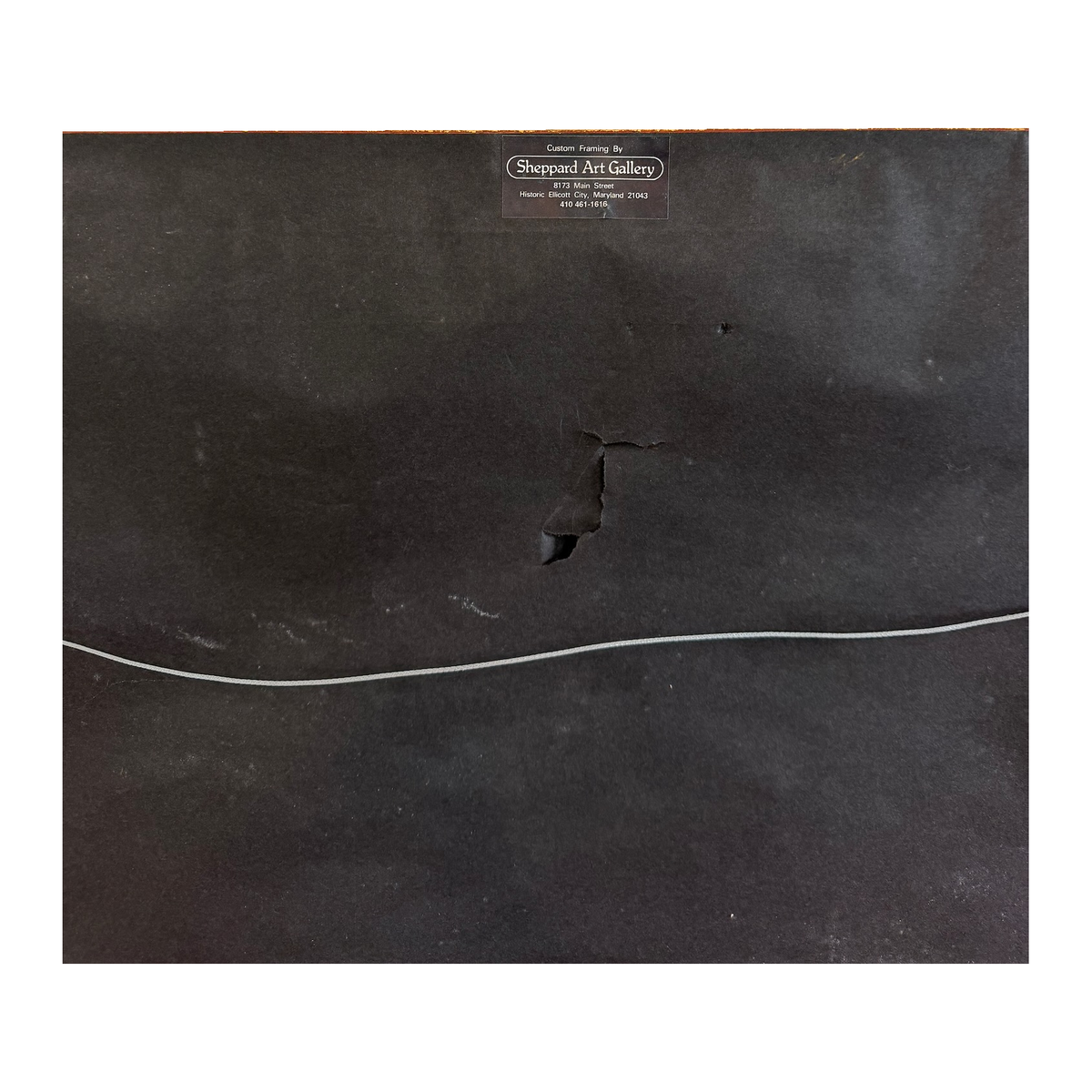 Fritzner Louis painting reverse, backing-paper wear and hanging wire detail, on white background