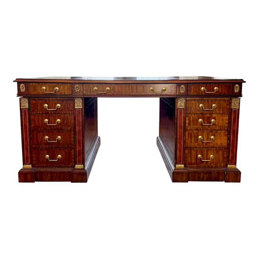 1980s Maitland-Smith Burl Wood Executive Desk with Leather Inset Top