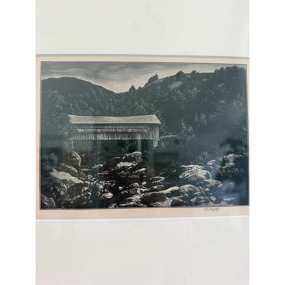 Asa Cheffetz “Covered Bridge – Vermont” — Signed Wood Engraving, Circa 1945