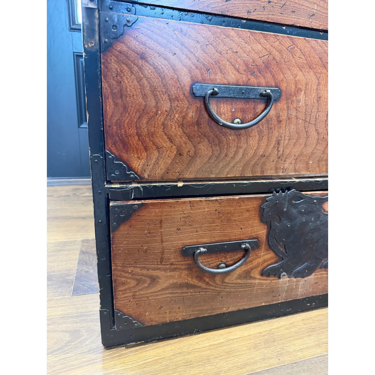 Japanese Meiji-Period Tansu Chest with Dragon and Shishi Ironwork