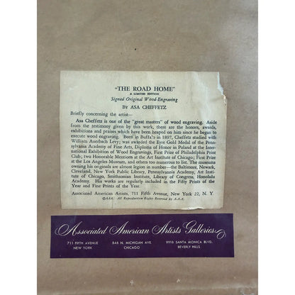 Asa Cheffetz “The Road Home” — Signed Wood Engraving with AAA Labels