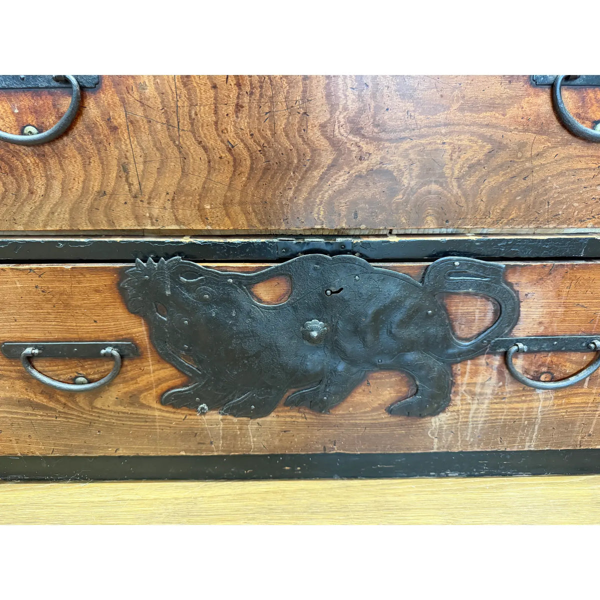 Japanese Meiji-Period Tansu Chest with Dragon and Shishi Ironwork