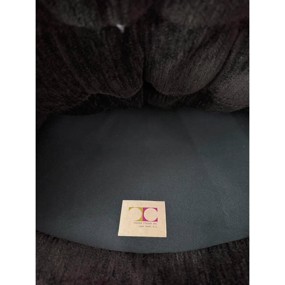 1973 Thayer Coggin Black Chenille Swivel Lounge Chairs — Pair
