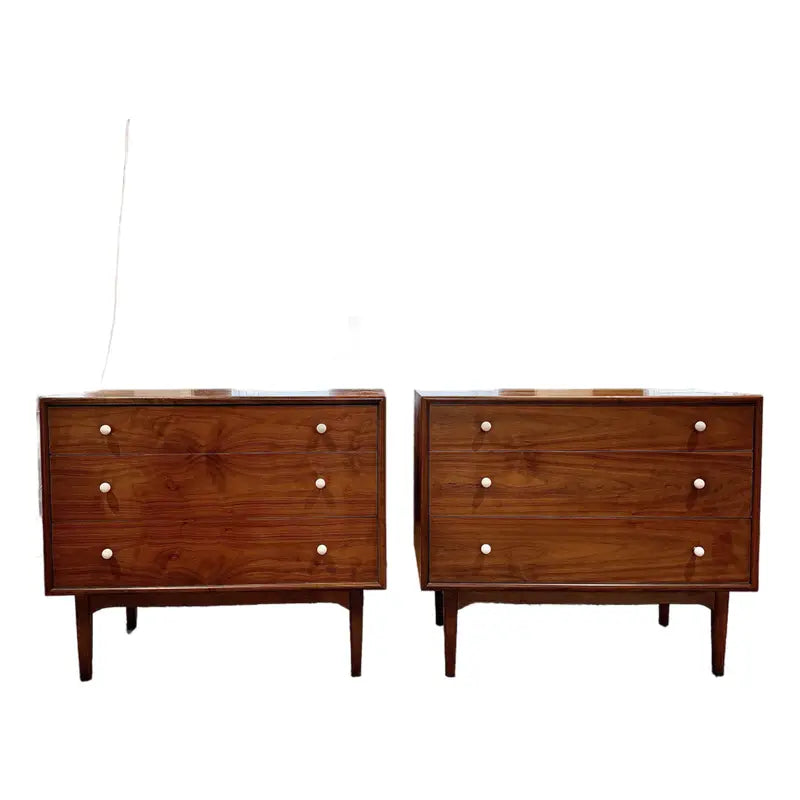 Drexel Declaration Walnut Three-Drawer Dressers — Pair — full view