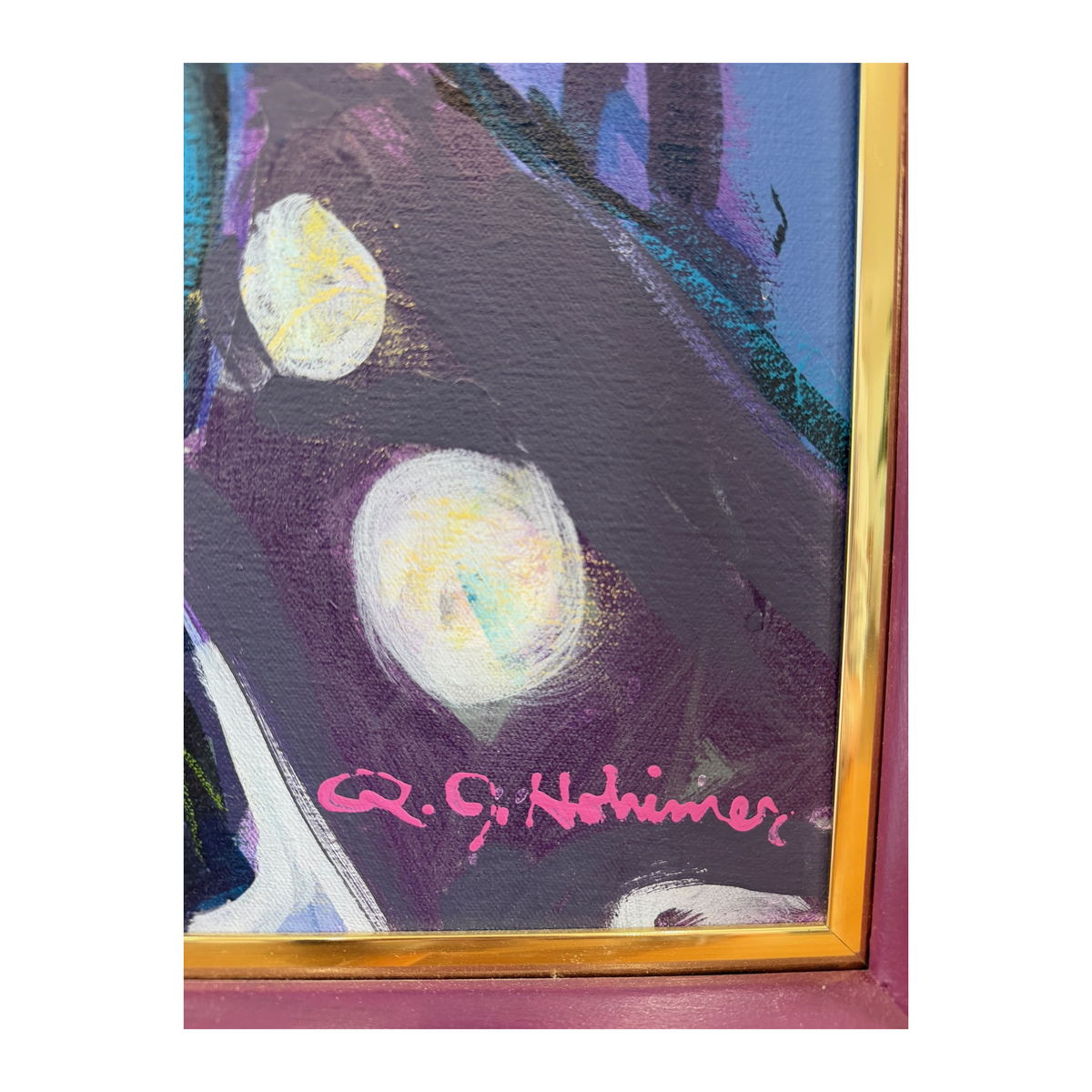 Close view of the R.J. Hohimer signature at the lower right of the painting
