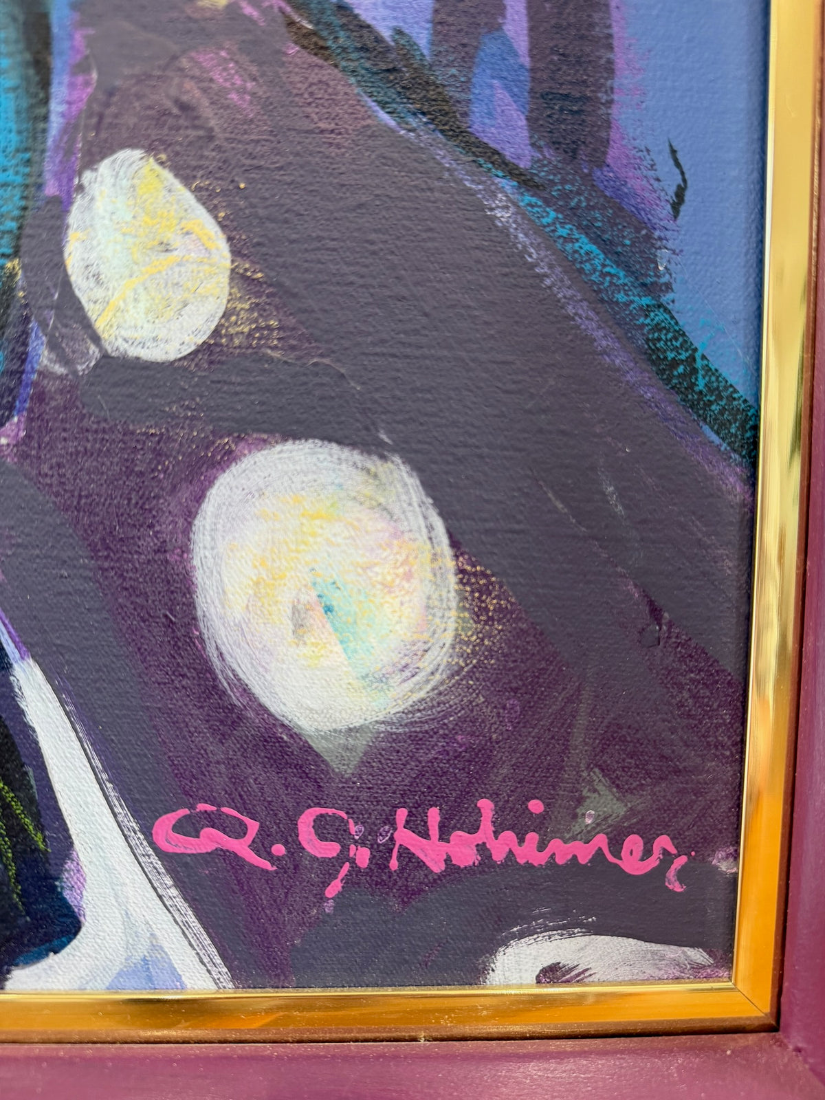 Close view of the R.J. Hohimer signature at the lower right of the painting
