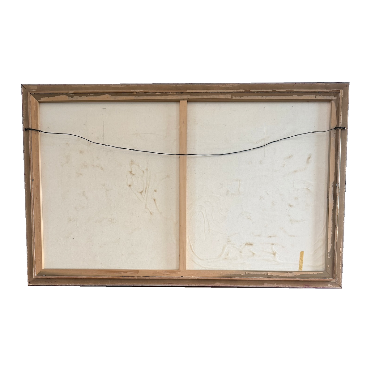 Reverse of the Hohimer painting showing canvas, stretcher bars and hanging wire, on white background