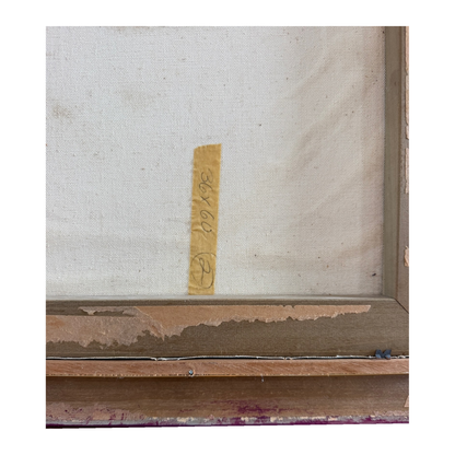 Hohimer painting reverse, frame edge and paper label detail, on white background