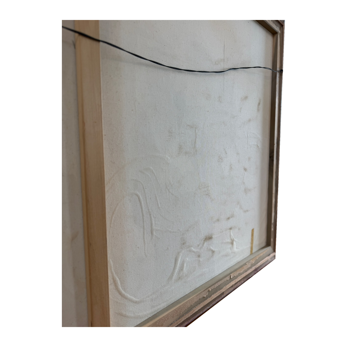 Angled reverse view of the Hohimer painting and canvas condition, on white background