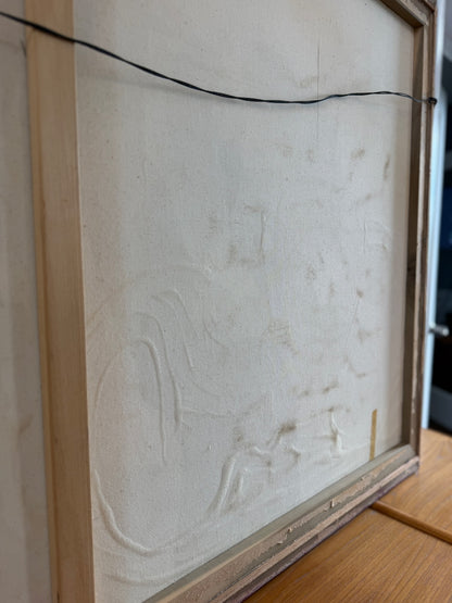 Angled reverse view of the Hohimer painting and canvas condition