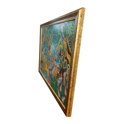 Angled view of the Fritzner Louis painting showing the frame profile, on white background