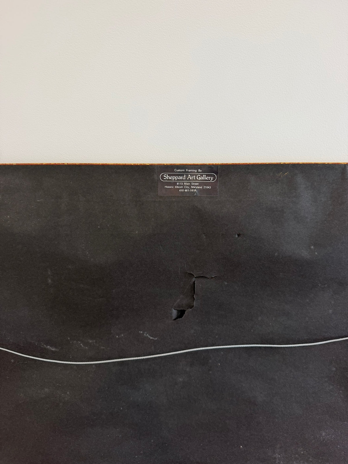 Fritzner Louis painting reverse, backing-paper wear and hanging wire detail