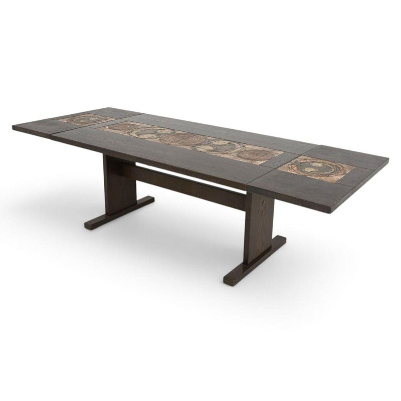 Gangso Mobler Danish Oak and Ox Art Tile Dining Table With Two Leaves — full view