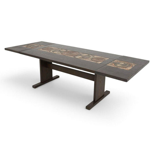 Gangso Mobler Danish Oak and Ox Art Tile Dining Table With Two Leaves — full view