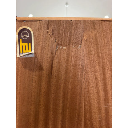 Hundevad teak wall unit with secretary, rear label beside peeling and surface loss